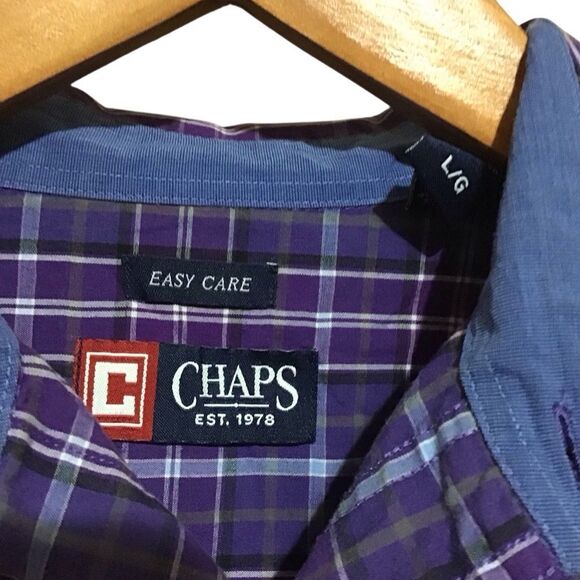 CHAPS Easy Care Purple Plaid Button Up Shirt L - Picture 5 of 7